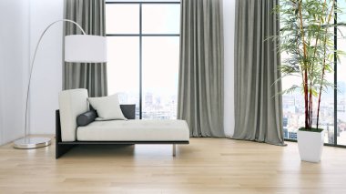 Modern parlak iç. 3D render illüstrasyon