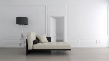 Modern parlak iç. 3D render illüstrasyon