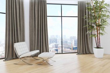 Modern parlak iç. 3D render illüstrasyon