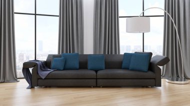 Modern parlak iç. 3D render illüstrasyon