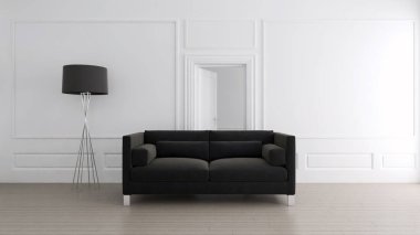 Modern parlak iç. 3D render illüstrasyon