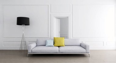 Modern parlak iç. 3D render illüstrasyon