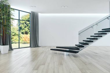 Modern parlak iç. 3D render illüstrasyon