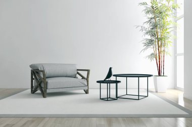 Modern parlak iç. 3D render illüstrasyon