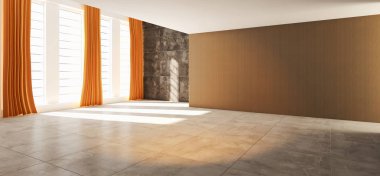 Modern parlak iç. 3D render illüstrasyon