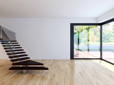 modern parlak iç mekan 3D resimleme