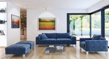 modern parlak iç mekan 3D resimleme