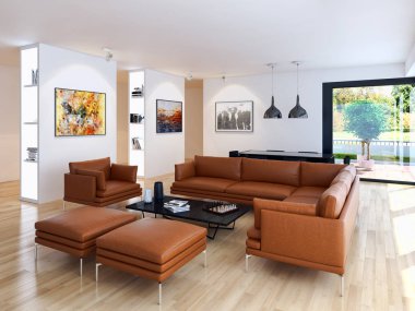 modern parlak iç mekan 3D resimleme