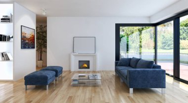 modern parlak iç mekan 3D resimleme