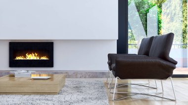 modern parlak iç mekan 3D resimleme