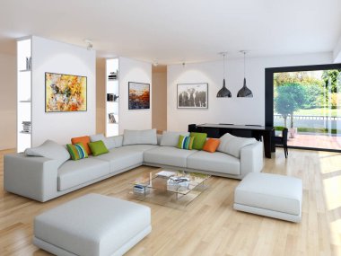 modern parlak iç mekan 3D resimleme