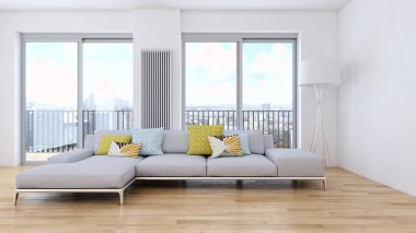 modern parlak iç mekan 3D resimleme