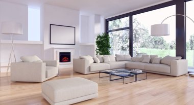 modern parlak iç mekan 3D resimleme