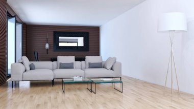 modern parlak iç mekan 3D resimleme