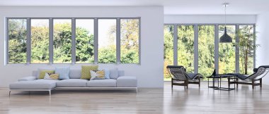 modern parlak iç mekan 3D resimleme