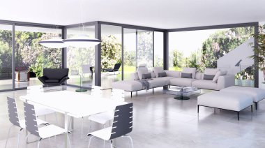 modern parlak iç mekan 3D resimleme