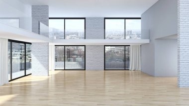 modern parlak iç mekan 3D resimleme