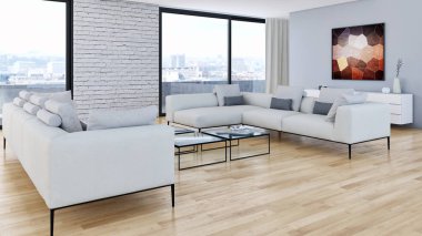 modern parlak iç mekan 3D resimleme