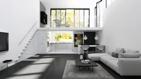 Ilustrasi render 3d interior terang modern — Stok Foto