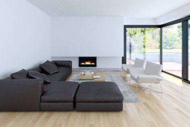 modern parlak iç mekan 3D resimleme