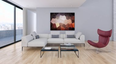 modern parlak iç mekan 3D resimleme