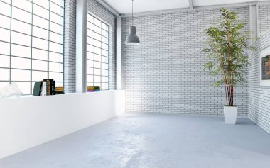 modern parlak iç mekan 3D resimleme