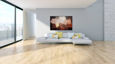 modern parlak iç mekan 3D resimleme