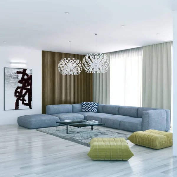 Modern bright interiors 3D rendering illustration — Stock Photo, Image