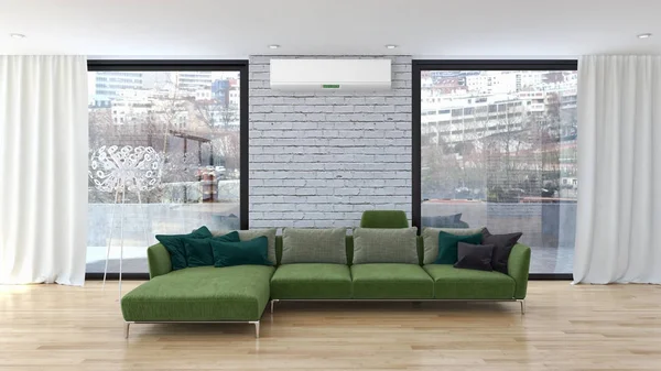 Moderne lichte interieur met airconditioning 3d rendering illustratie — Stockfoto
