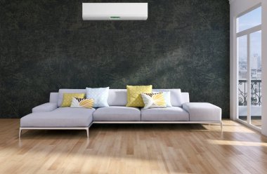 Klima 3d render illust ile modern parlak iç