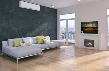 Klima 3d render illust ile modern parlak iç