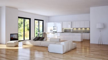 modern parlak iç mekan 3D resimleme