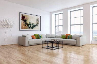 modern parlak iç mekan 3D resimleme