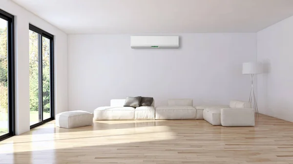 Moderno interior luminoso con ilustración de renderizado 3D de aire acondicionado — Foto de Stock