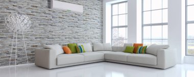 Klima 3d render illust ile modern parlak iç