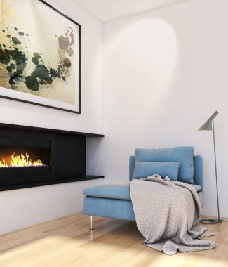 Modern parlak iç. 3D render illüstrasyon