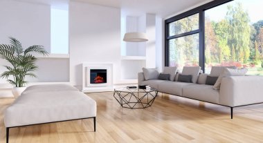 Modern parlak iç. 3D render illüstrasyon