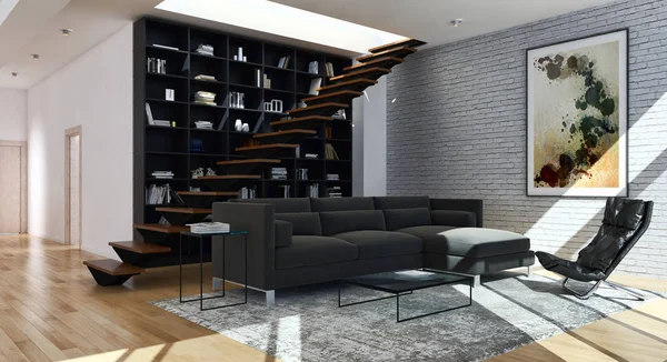 Interior terang modern. Ilustrasi render 3D — Stok Foto