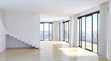 Modern parlak iç. 3D render illüstrasyon