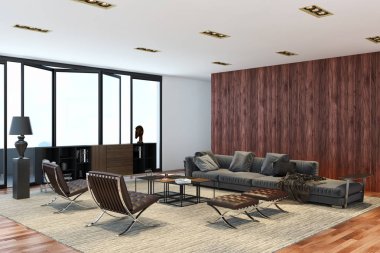 Modern parlak iç. 3D render illüstrasyon