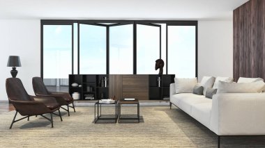 Modern parlak iç. 3D render illüstrasyon