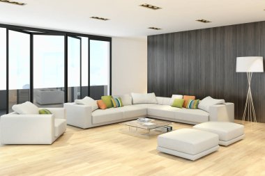 Modern parlak iç. 3D render illüstrasyon