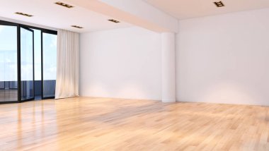 Modern parlak iç. 3D render illüstrasyon