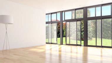 Modern parlak iç. 3D render illüstrasyon