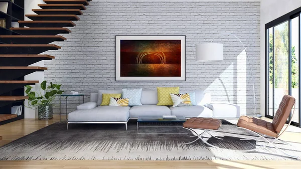 현대적인 밝은 인테리어. 3d 렌더링 그림 — 스톡 사진