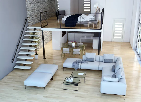 Modern, világos belső terek. 3D rendering illusztráció — Stock Fotó