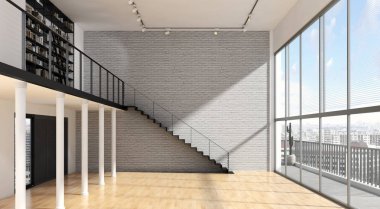 Modern parlak iç. 3D render illüstrasyon