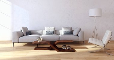 Modern parlak iç. 3D render illüstrasyon
