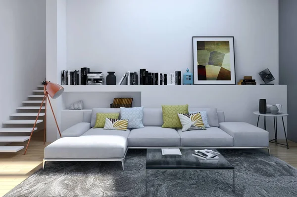 Modern, világos belső terek. 3D rendering illusztráció — Stock Fotó