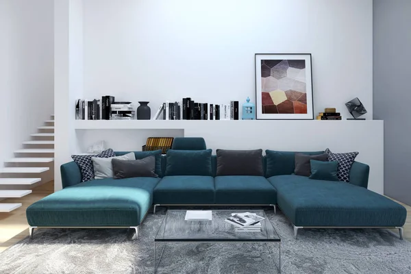 Interior terang modern. Ilustrasi render 3D — Stok Foto